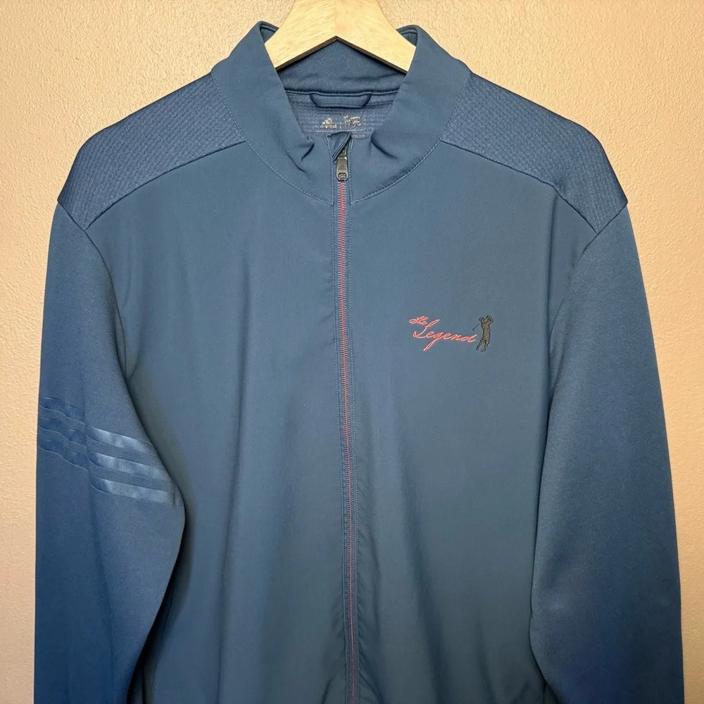 Adidas Golf Mens Climastorm Hybrid Heathered Zip Up Jacket Mineral Blue Sz Large